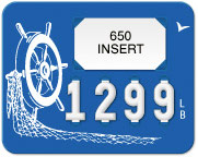 Blue Price Tag with White Helms Wheel Graphic (4-digit 1" Numbers) - Printed "LB"